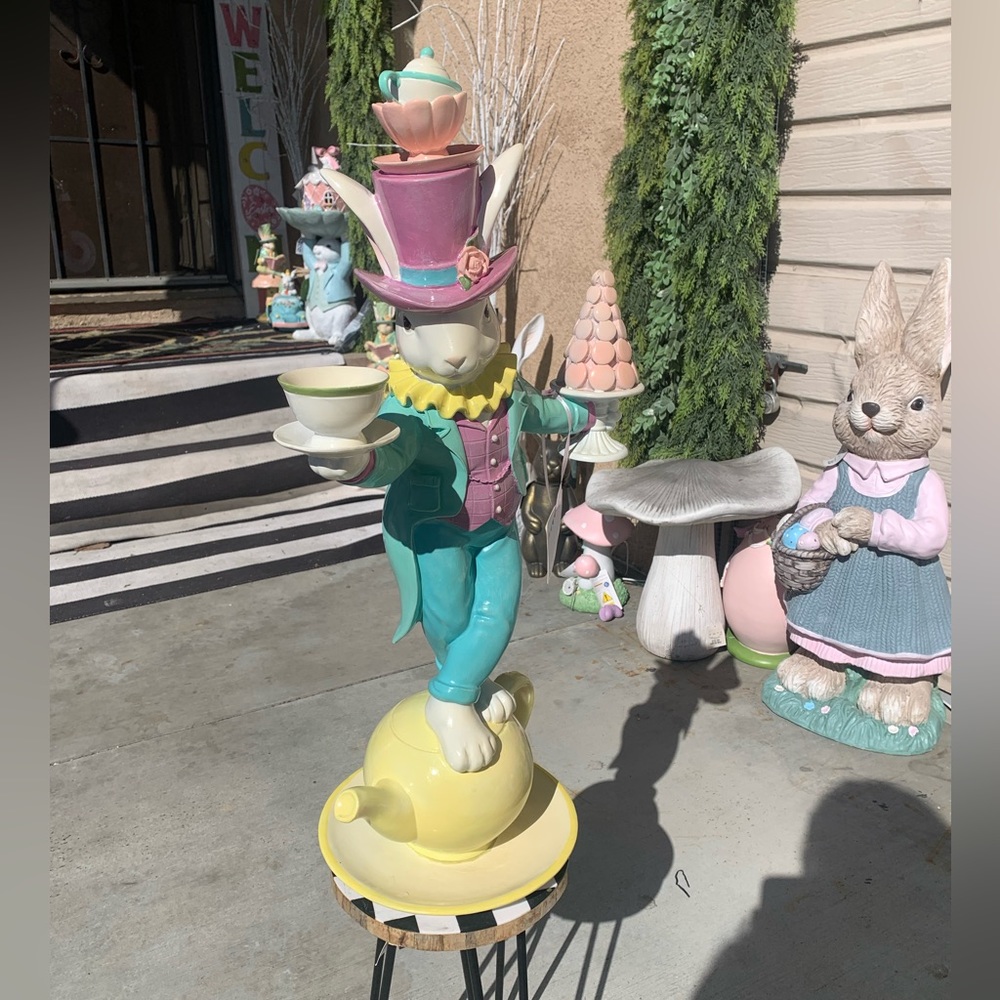 Cottontail Lane Mad Hatter Balancing Easter Bunny on Teapot
